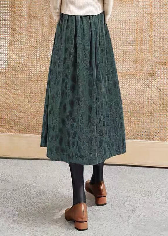 Green Wrinkled Jacquard Patchwork Cotton Skirt Spring
