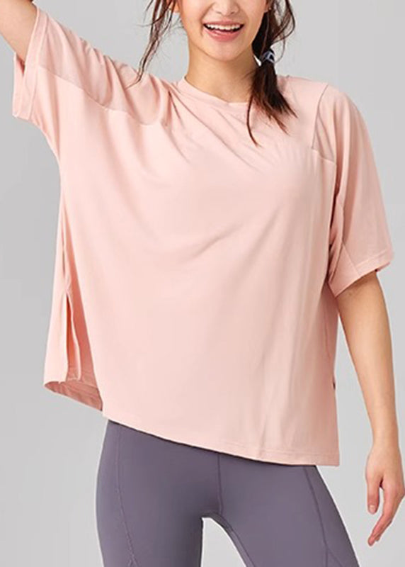 Pink O-neck Short Sleeve Yoga Tops