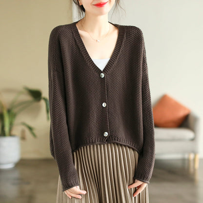 Autumn V-neck Cotton Knitted Cardigan