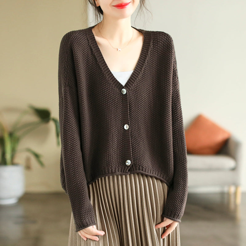 Autumn V-neck Cotton Knitted Cardigan