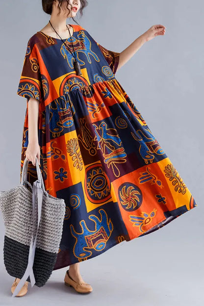 Linen Robes Pakistani Wardrobes O Neck Cinched Art Summer Dresses