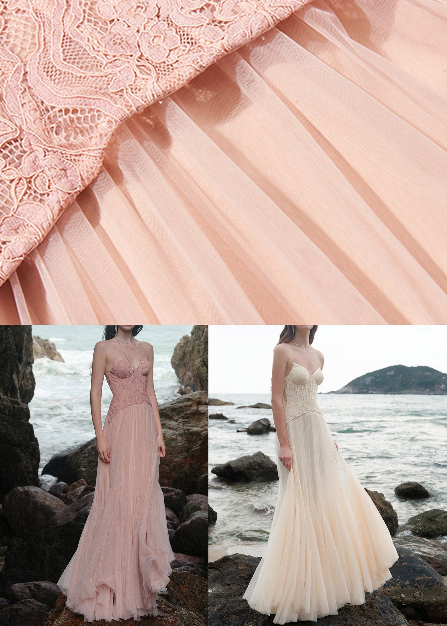 Beige Cold Shoulder Lace Patchwork Tulle Party Dress Sleeveless