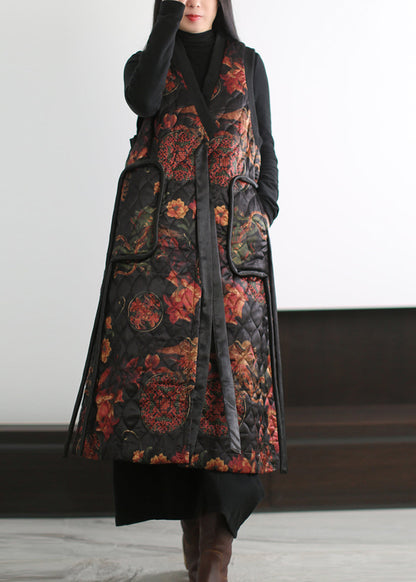 Boutique Black Print Fine Cotton Filled Vests Winter