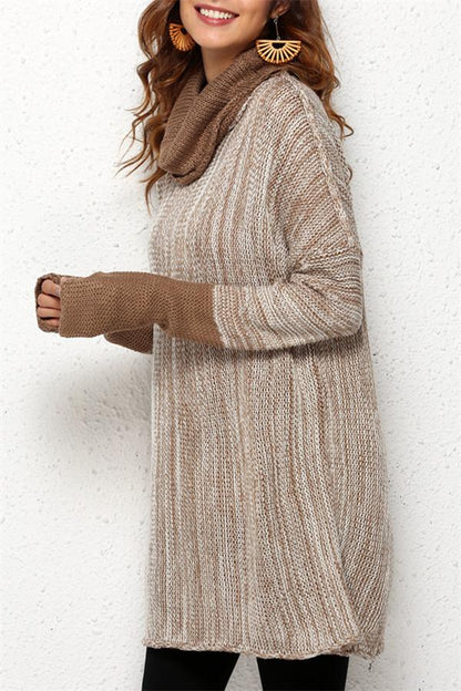 Spliced Turtleneck Loose Pullover Sweater
