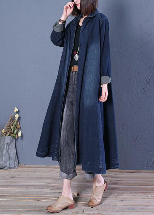 Boutique Blue Peter Pan Collar Patchwork Denim Trench Coats