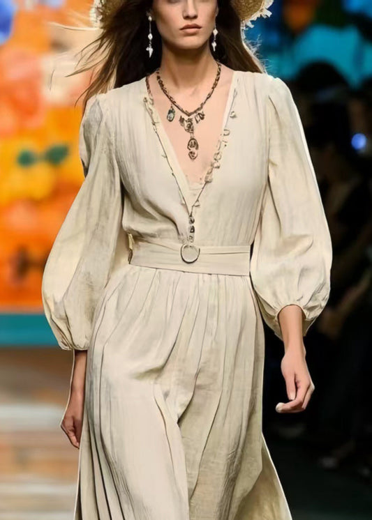 Exra Large Hem Linen Maxi Dress Bracelet Sleeve