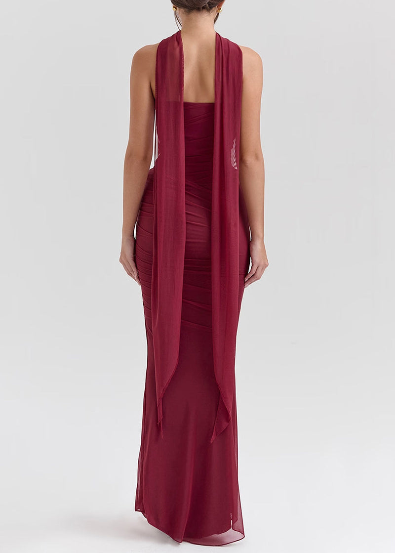 Mulberry Cold Shoulder Wrinkled Tulle Vacation Dresses Summer