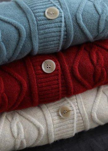 Cozy Beige Sweaters Stand Collar Pockets Knit Sweat Tops