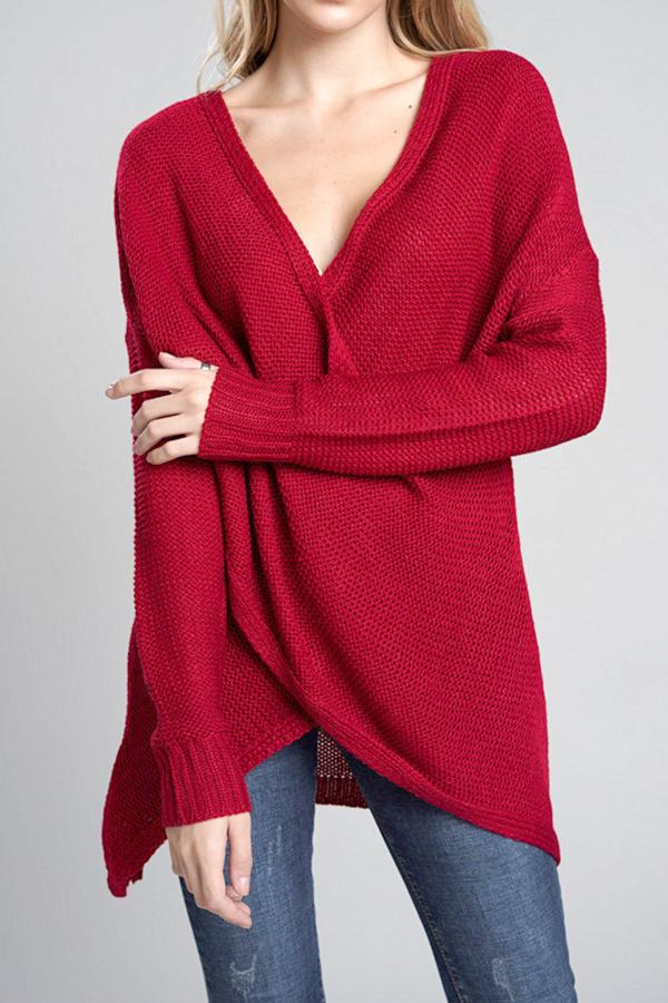 V Neck Front Cross Weekend Sweater