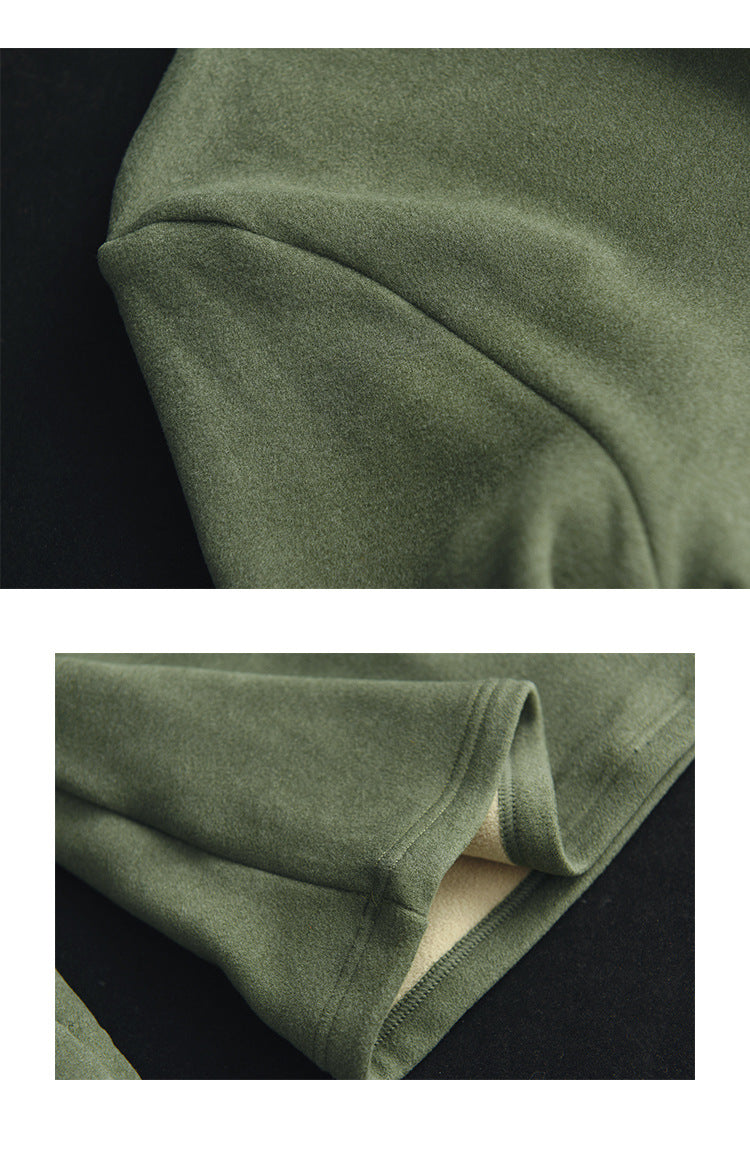 Long-sleeved Plus Fleece T-shirt With Retro Wooden Ears