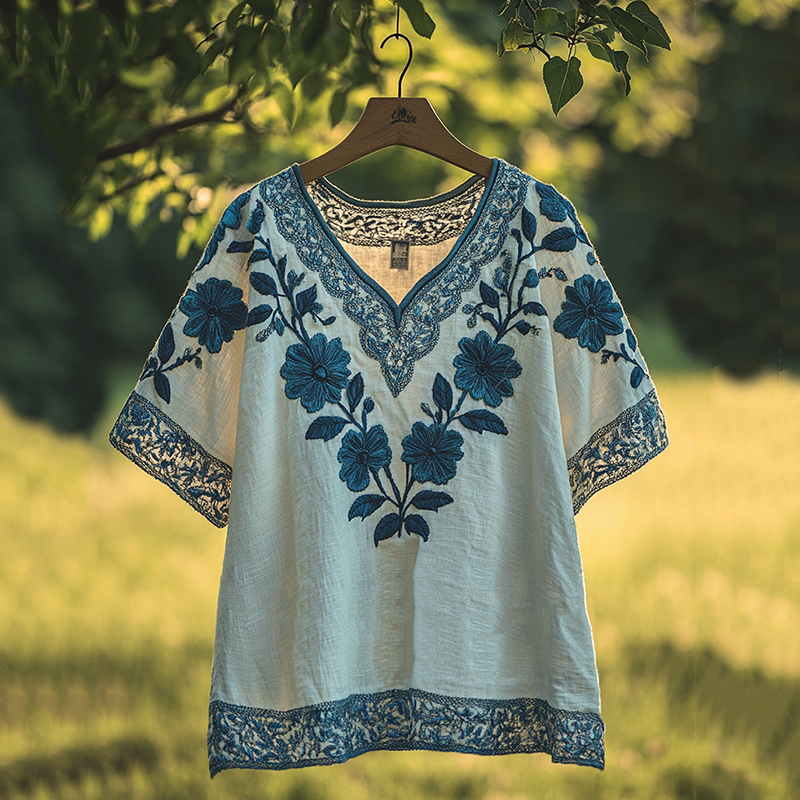 Women's Bohemian Vacation Floral Pattern T-shirt elevenforest