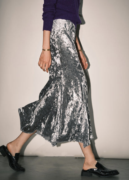 Loose Yellow High Waist Silk Velvet Skirts Spring