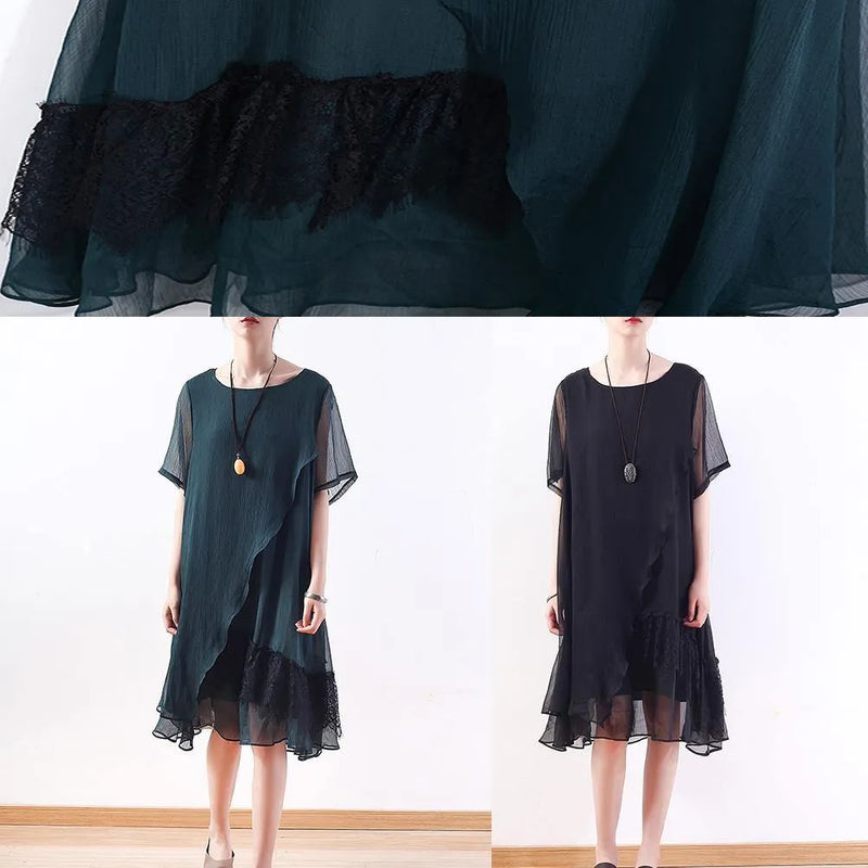 Loose Green Chiffon Quilting Clothes Wardrobes Layered Knee Summer Dresses