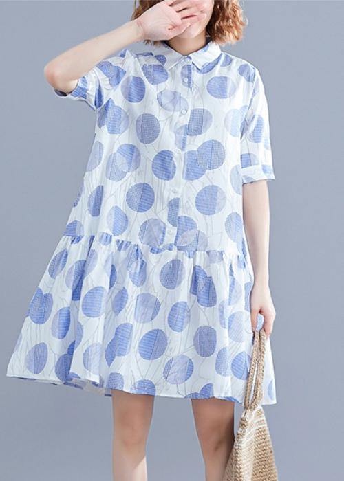 Lapel Clothes Sleeve White Dotted Dress