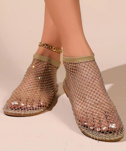 Black Hollow Out Zircon Flat Sandals Breathable Mesh New