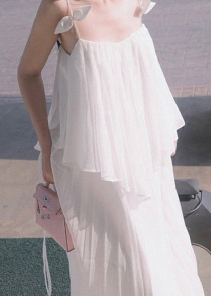 White Suspender Top and Skirts Chiffon Two-piece Set for Summer