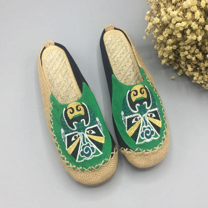 Peking Opera Facial Embroidered Flats Home Slippers