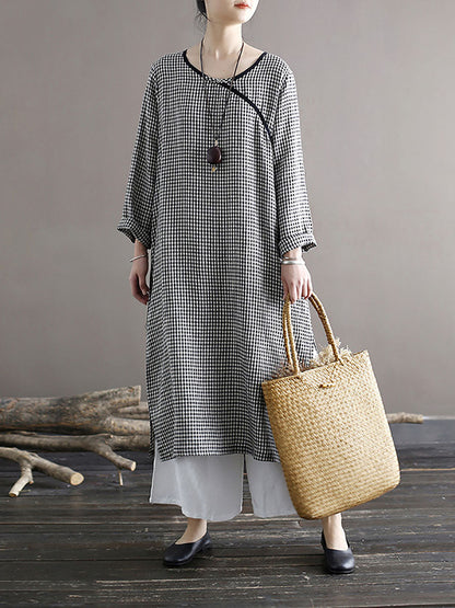 Spring National Plaid Split Hem Dress