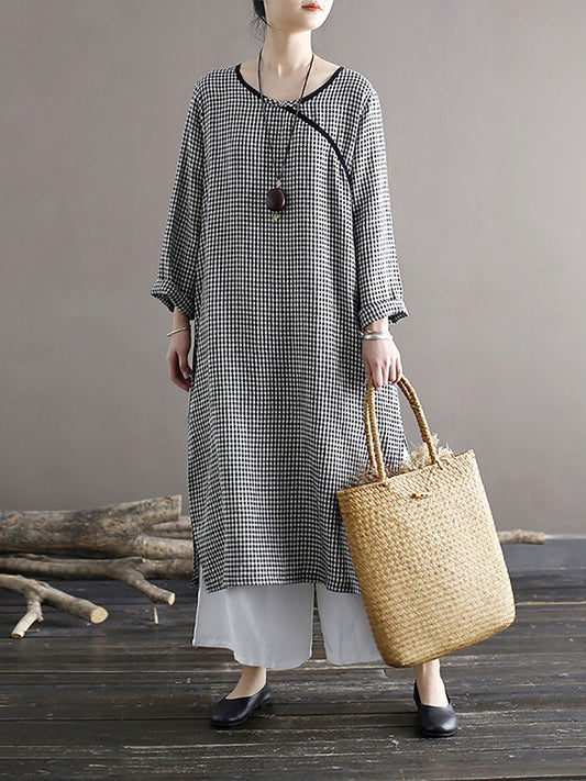 Spring National Plaid Split Hem Dress