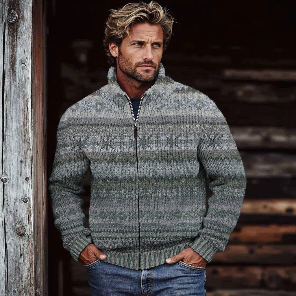 Men's Vintage Fairman Island Knit Jacquard Zip Sweater artswardrobe