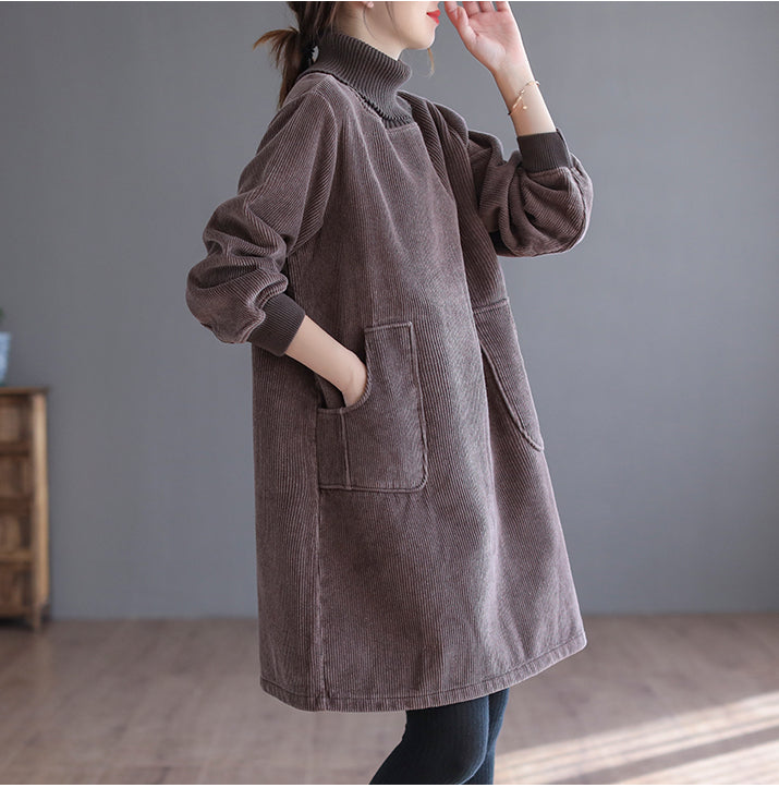 Corduroy Color Plus Velvet Thick Loose Turtleneck Top