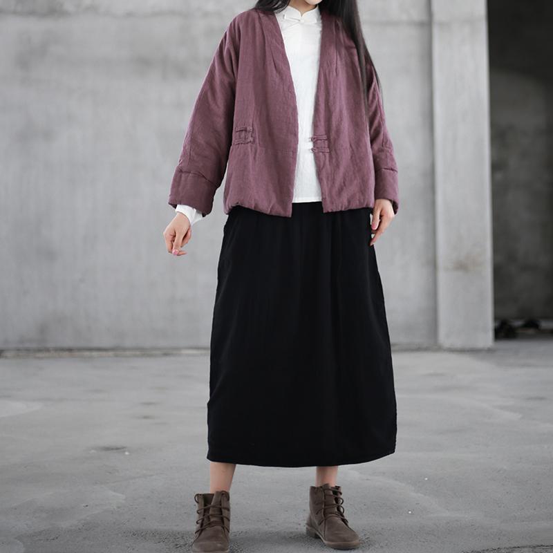 Autumn Winter Puff Cotton Linen Retro Skirt