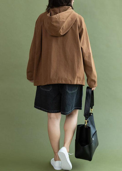 Hooded Long Coats Chocolate Drawstring Cotton Short Jackets Fall