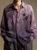 Men's Vintage Floral Embroidered Gradient Linen Blouse elevenforest