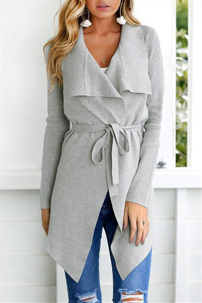 V-neckline Tie Irregular Elastic Cardigan Sweater