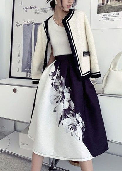 Colorblock Wrinkled Print Cotton Skirts Spring