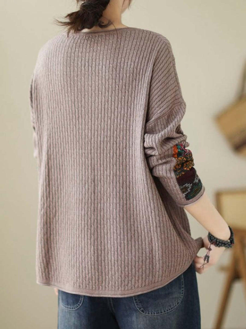 Autumn Artsy Knitted Patchwork Loose Sweater
