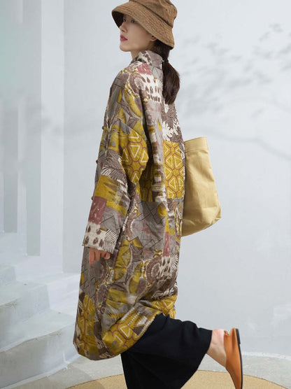Winter Artsy Print Frog Loose Long Coat