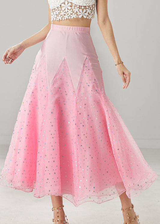 Pink Zircon Patchwork Tulle Dance Skirt Spring
