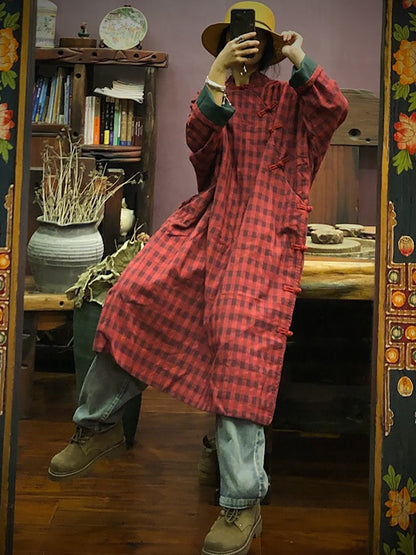 Stand Collar Button Cotton Robe Dress