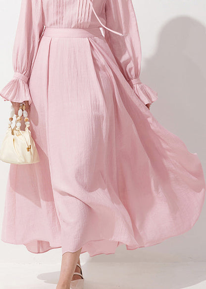 French Pink Zippered High Waist Cotton a Line Skirts Fall