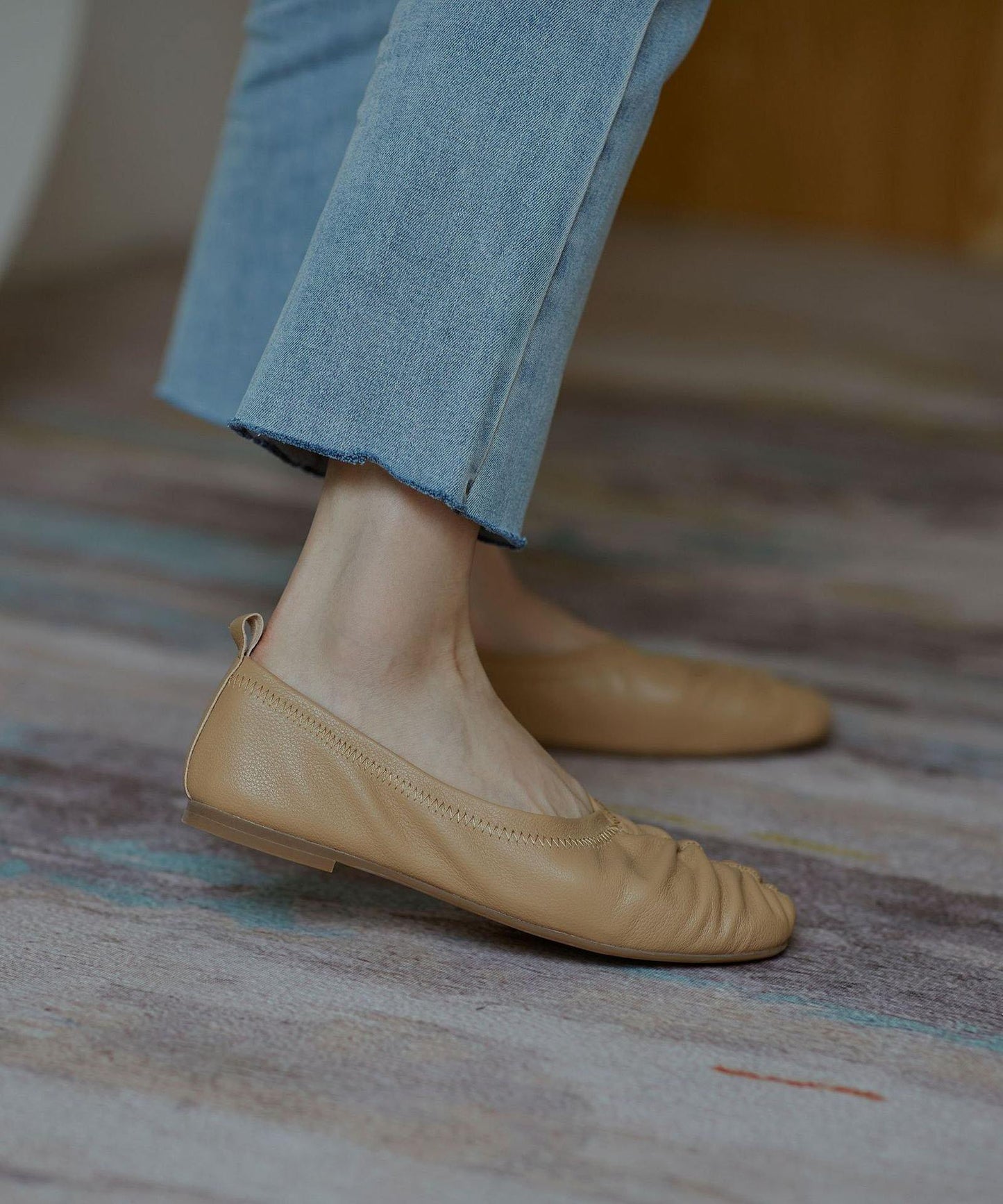 Stylish Khaki Pointed Toe Flats Shoes