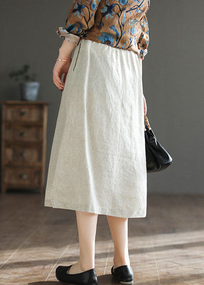 Linen Colour Side Open Linen a Line Skirt High Waist Drawstring Summer