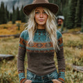 Women's Vintage Western Geometric Pattern Cozy Knit Sweater artswardrobe