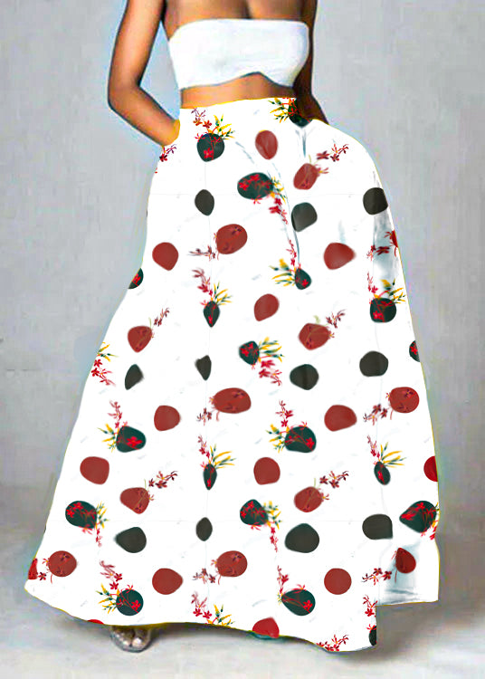 Yellow High Waist Pockets Print Cotton a Line Skirt Summer