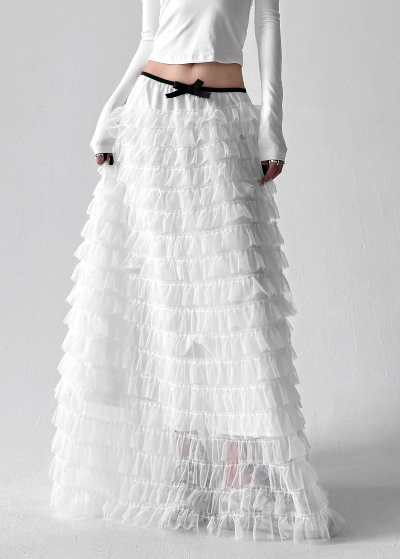 Boutique White Ruffled Layered Patchwork Tulle Skirts Fall