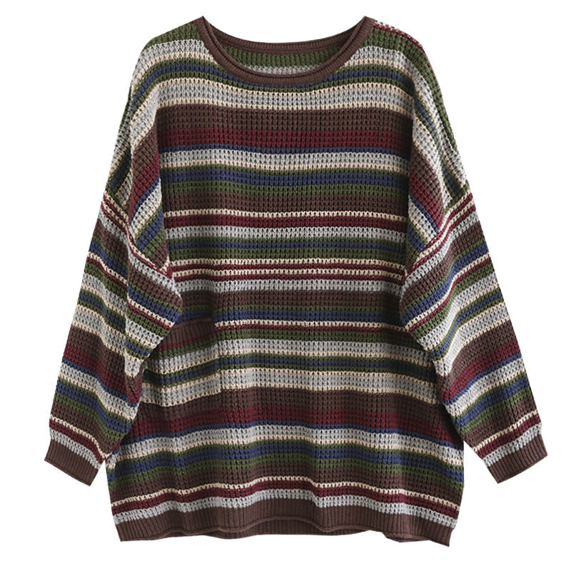Colorful Red Striped Cotton Knitted Sweater