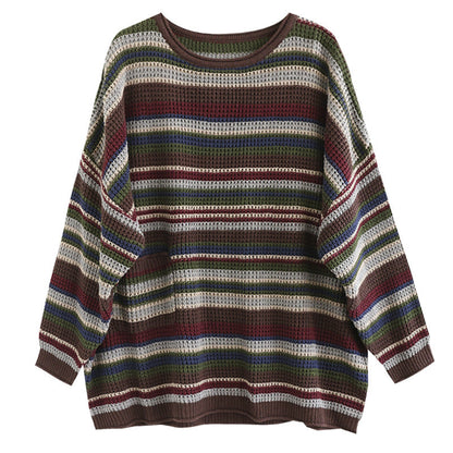 Colorful Red Striped Cotton Knitted Sweater