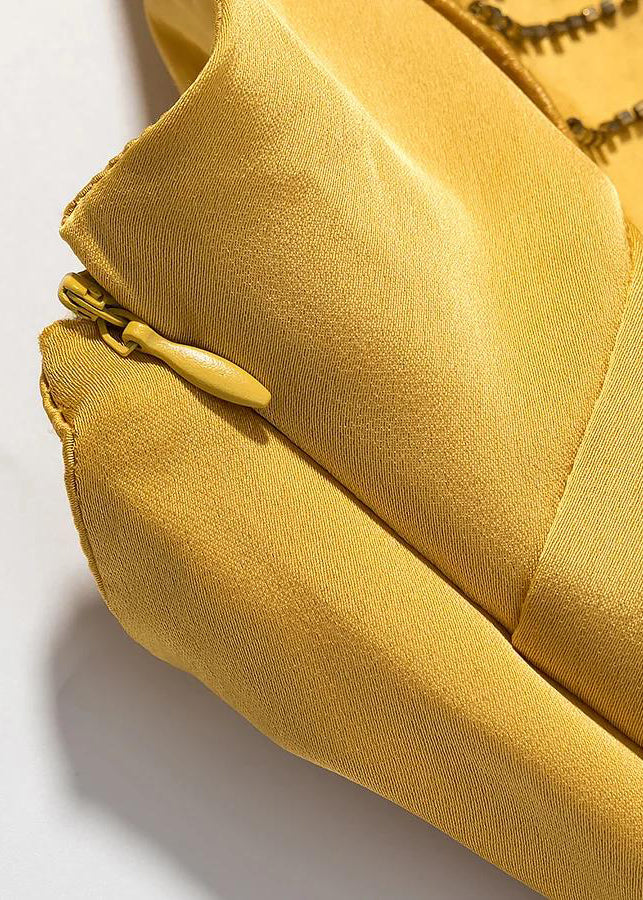 Stylish Yellow Nail Bead Silk Party Dress Sleeveless