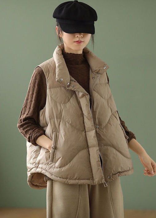 Khaki Stand Collar Oversized Duck Down Puffer Vests Winter
