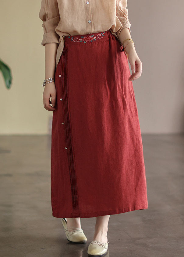 Red Wrinkled Embroideried Patchwork Cotton Skirts Summer