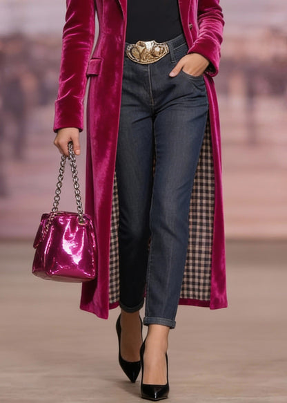 Rose Peter Pan Collar Pockets Velvet Coats Spring