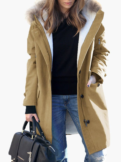 Coats Fur Collar Zip Pocket Hooded Coat