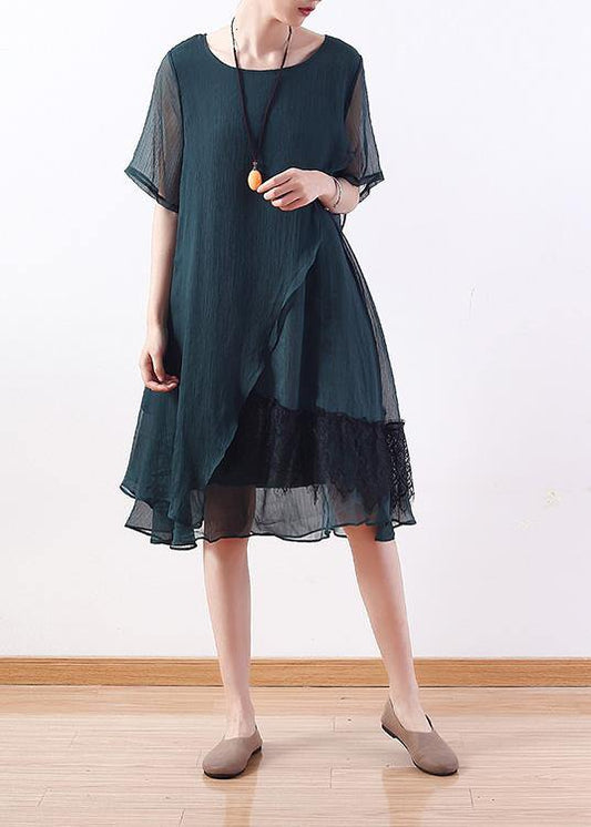 Loose Green Chiffon Quilting Clothes Wardrobes Layered Knee Summer Dresses