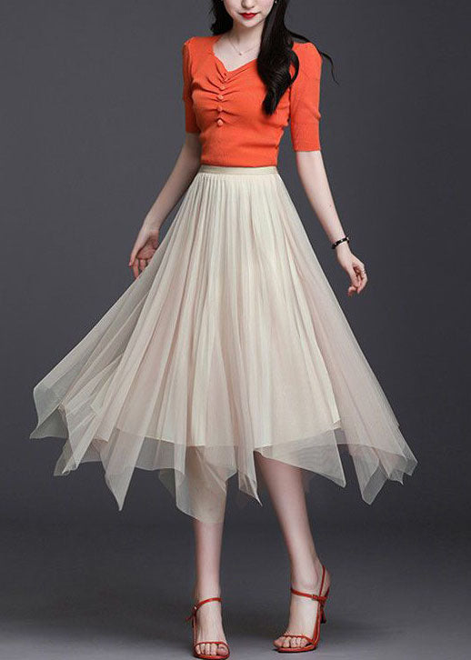 Apricot Asymmetrical Wear on Both Sides Tulle Skirts Spring