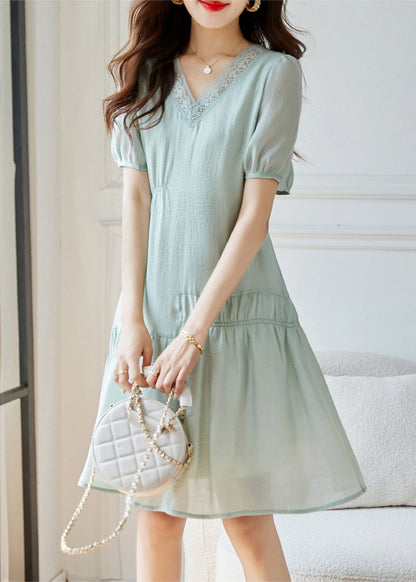 Light Green Wrinkled Patchwork Cotton Dresses Summer
